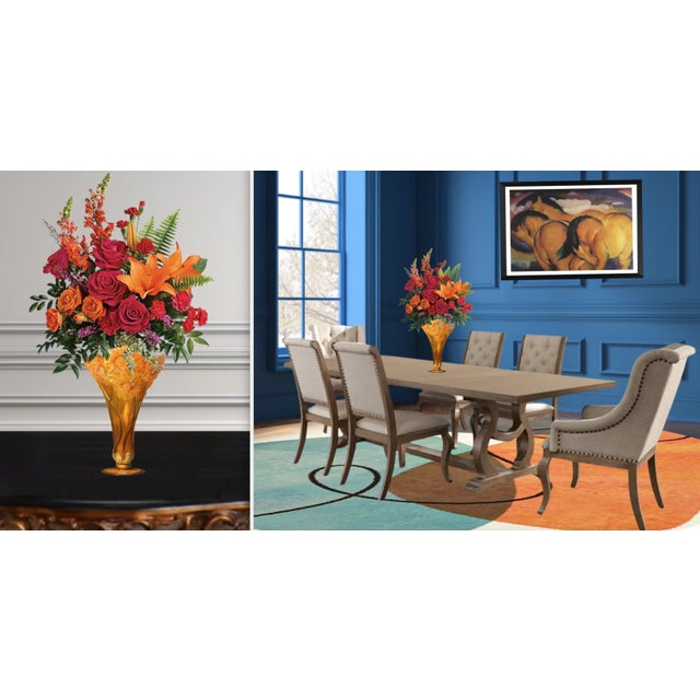 Daum Vintage Acrylic Vase: Orange Yellow Sunflowers in Bas Relief For Sale - Image 4 of 12