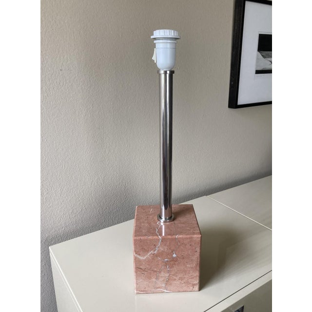 1980s 1980s Italian Pink Marble and Nickel Lamp With Gloss Black Paper Shade For Sale - Image 5 of 7