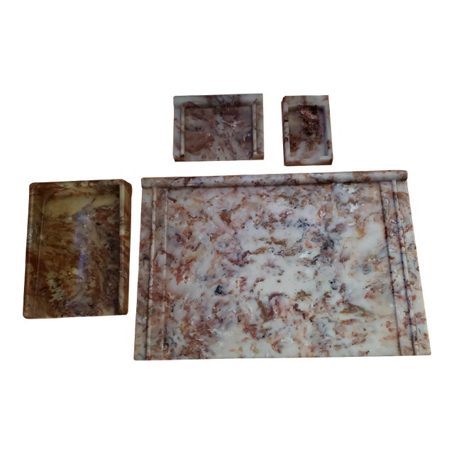 1970/80s Faux Marble/Granite 4-Piece Desk Set For Sale