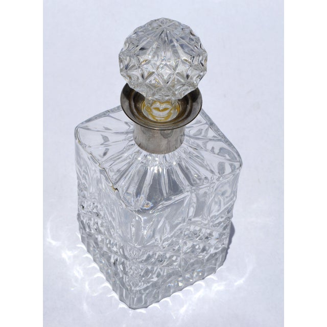 1920s Style After Bohemian Victorian Cube Hand Brilliant Cut Decanter Silver Plate Neck Faceted Stopper For Sale - Image 11 of 15