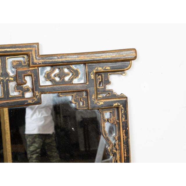 Mid 20th Century English Painted Mirror with Carved Crest and Chinoiserie Inspired Motifs For Sale - Image 9 of 10