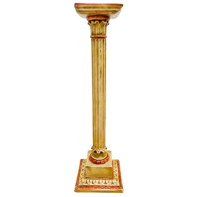 Cream Vintage Classical Venetian Cream and Red Pedestal Columns - A Pair For Sale - Image 8 of 12
