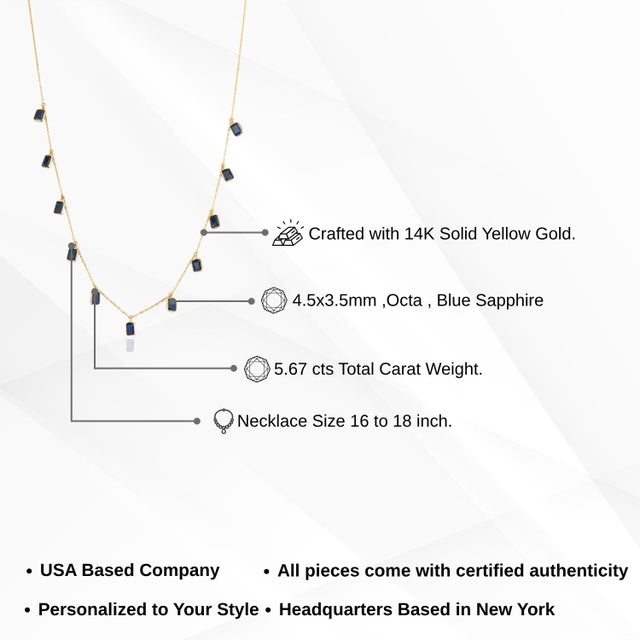5.67ct Emerald-Cut Blue Sapphire Fringe Station Necklace in 14k Yellow Gold For Sale - Image 13 of 18