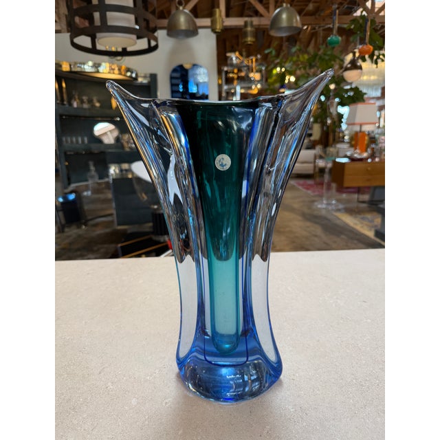 Glass Murano Sommerso Blue and Teal Art Glass Vase, Italy, Mid-Century For Sale - Image 7 of 9