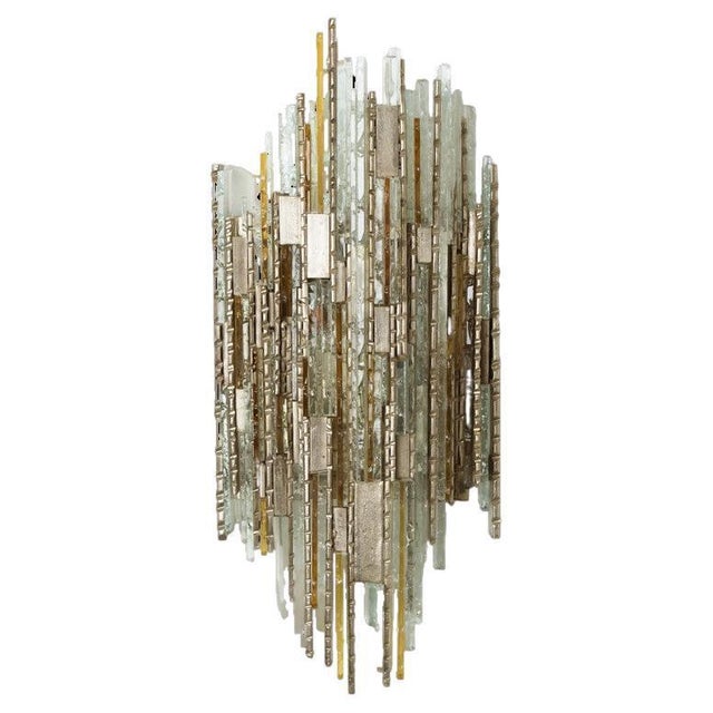Sculpted Glass Silver Yellow Wall Light from Poliarte, Italy, 1970s For Sale - Image 13 of 13