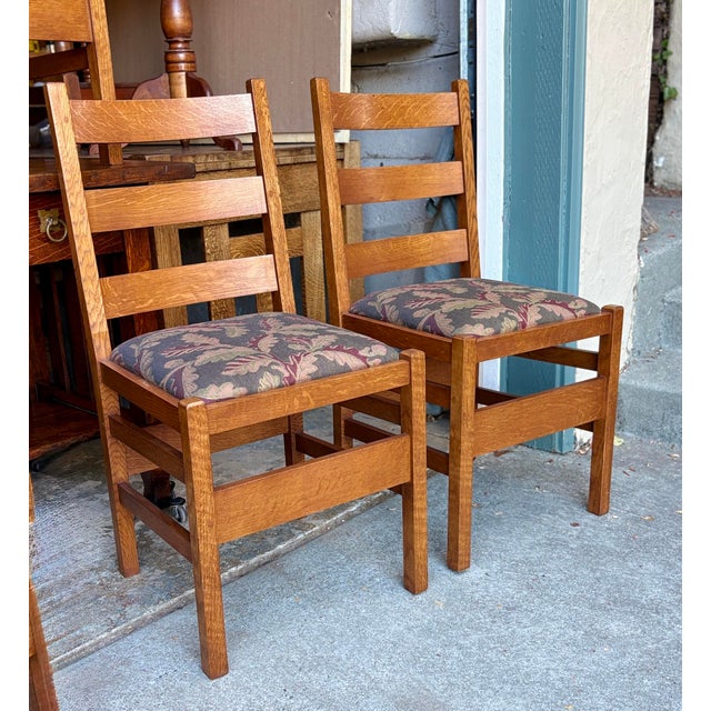 Stickley Style Mission Oak Ladder Back Dining Chairs Set 6 For Sale - Image 4 of 7