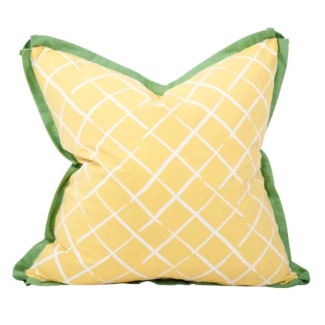 Cheerful Madcap Cottage Trellis pattern pillows - Yellow "Cove End Daffodil" pattern with green linen back and green...