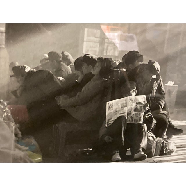 1980s Dazhen Wu, Interesting Black and White Photograph "Chinese Train Station" Signed, Framed For Sale - Image 4 of 10