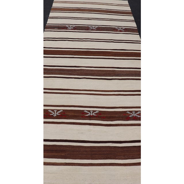 Turkish Vintage Flat-Weave in Shades of Brown and Ivory With Stripe Design For Sale In Atlanta - Image 6 of 10