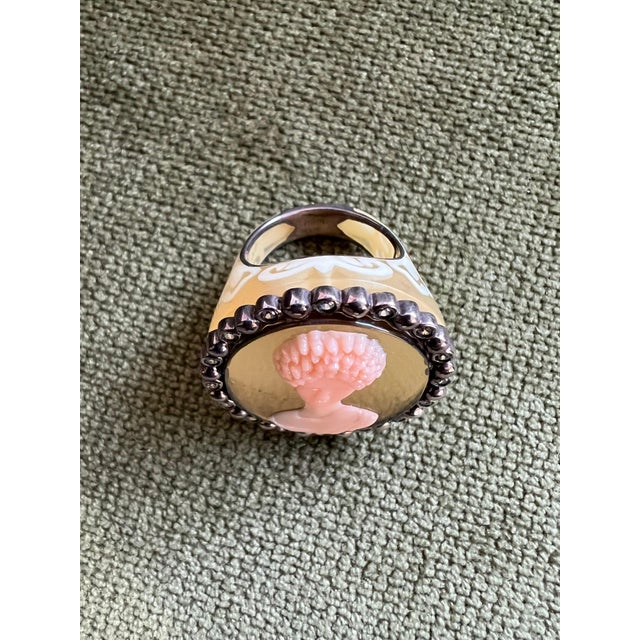 Miriam Salat Mythological Roman Cameo Resin Ring Set In Sterling Silver & Topaz For Sale - Image 12 of 18