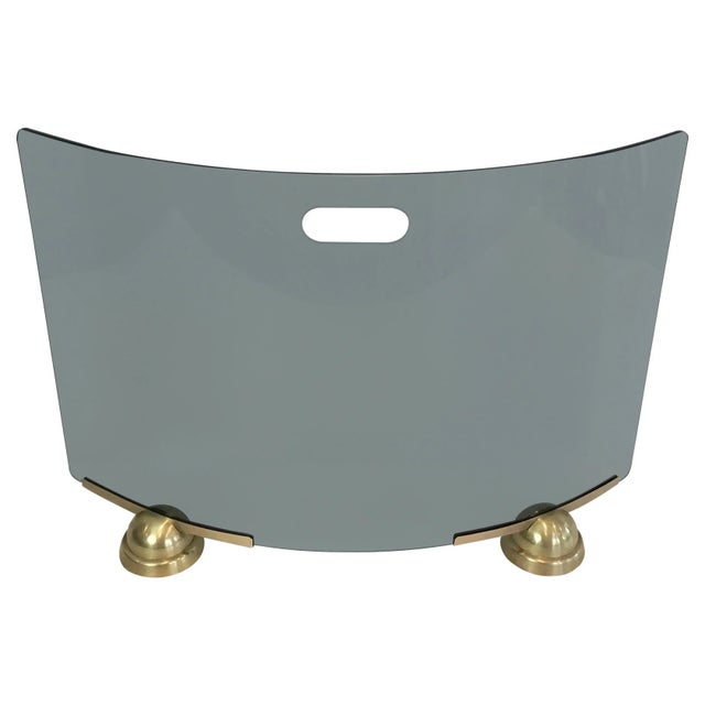 Fontana Arte, Modernist Curved Blue Glass and Brass Fire Place Screen, Italy For Sale - Image 13 of 13