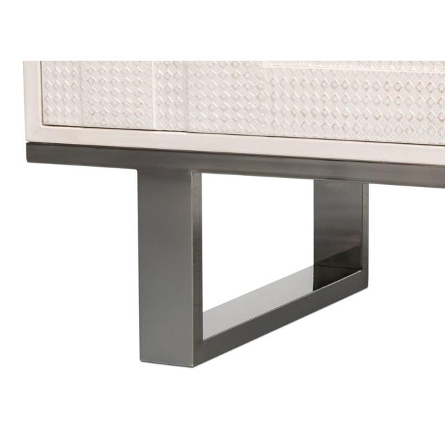 2020s Modern Glam White Leather Credenza on Sled Base For Sale - Image 5 of 11