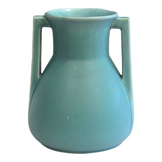 Antique Haeger Arts & Crafts Teco Form Pottery Vase Buttress Satin Matt Blue For Sale
