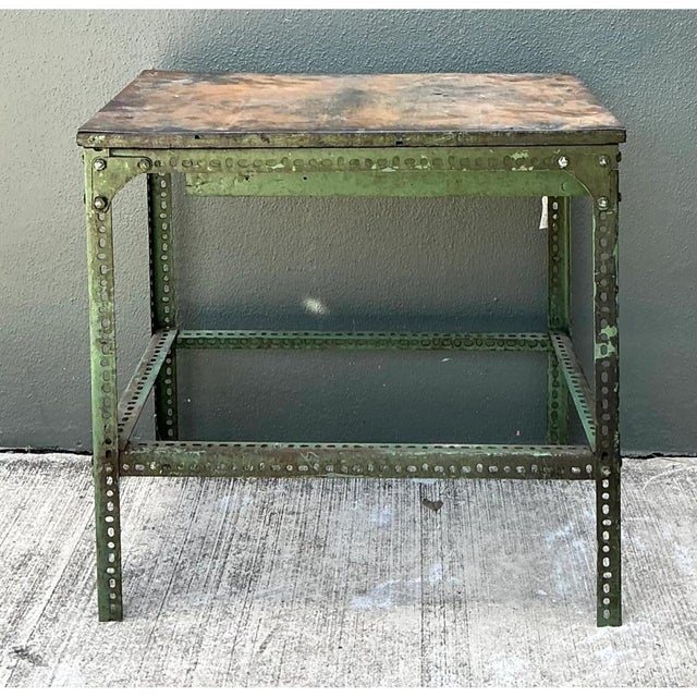 Vintage Industrial Metal and Wood Workbench Table For Sale - Image 9 of 12