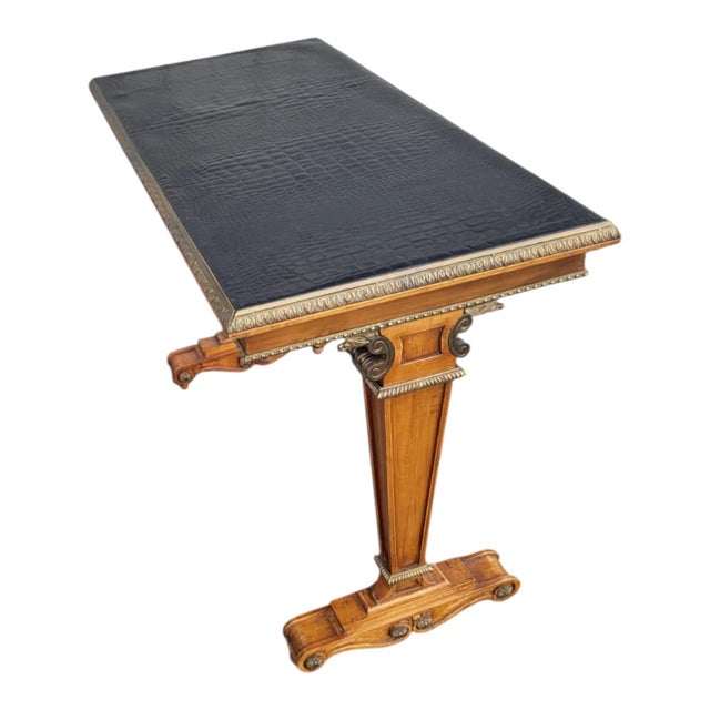 1940s French Satinwood Console Table With Alligator Leather Top For Sale In Philadelphia - Image 6 of 15