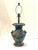 Han style painted metal vase as lamp. Wooden ball finial. One socket. Newer paper shade.