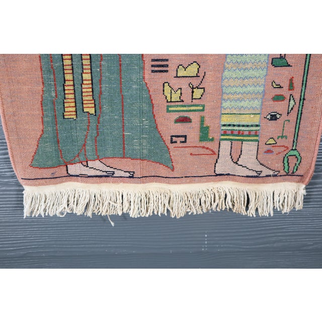 Vintage Egyptian Revival Handwoven Wool Pictorial Carpet Rug Tapestry Wall Hanging Colorful For Sale - Image 10 of 10