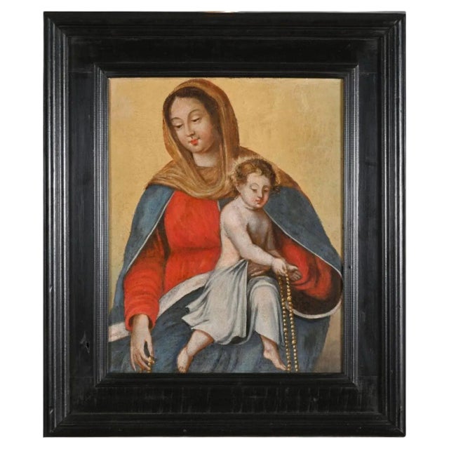 French School Artist, Virgin of the Rosary and Child, 17th Century, Oil on Canvas For Sale - Image 6 of 6