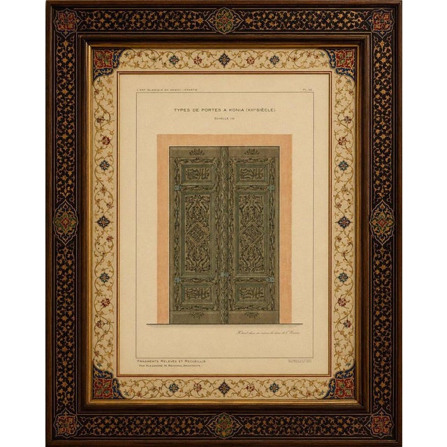 Title: Seljuk Carved Wooden Door from Konya, Islamic Architecture, Raymond 1924 : An original color lithographic plate...
