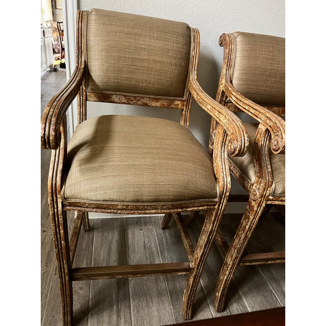 Custom Gold Upholstered Barstools - Set of 3 For Sale In Houston - Image 6 of 7