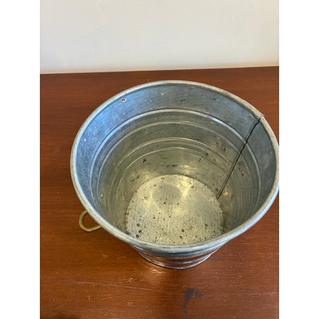 Metal Vintage Metal Bucket With Copper Accent Band and Brass Handles For Sale - Image 7 of 9