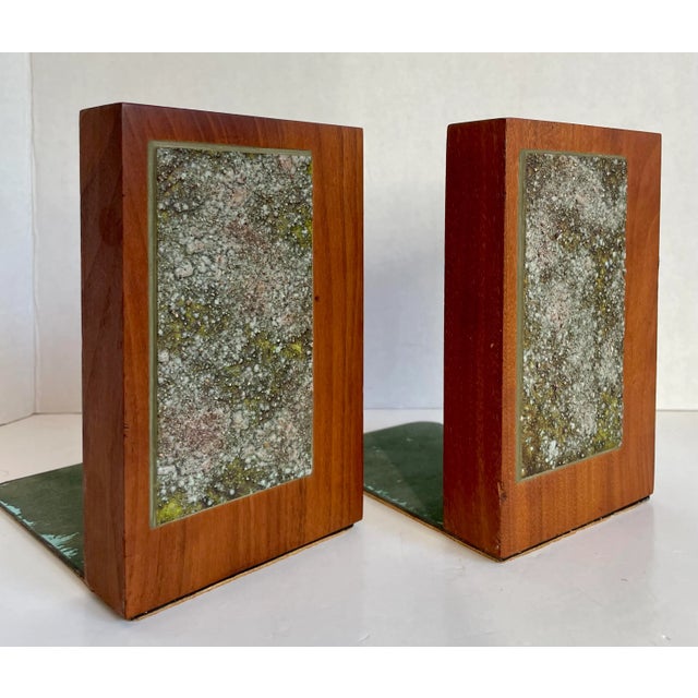 Wood Mid 20th Century Danish Modern Signed Original Wood and Metal Art Bookends For Sale - Image 7 of 13
