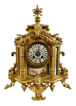 19th Century French Gilt Metal and Porcelain Mantle Clock, 1860