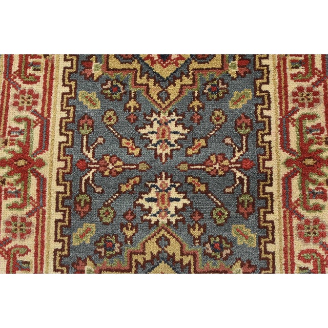 Heriz Runner 2’6” X 6’1” Blue Wool Tribal Hand-Knotted Oriental Rug For Sale - Image 4 of 9