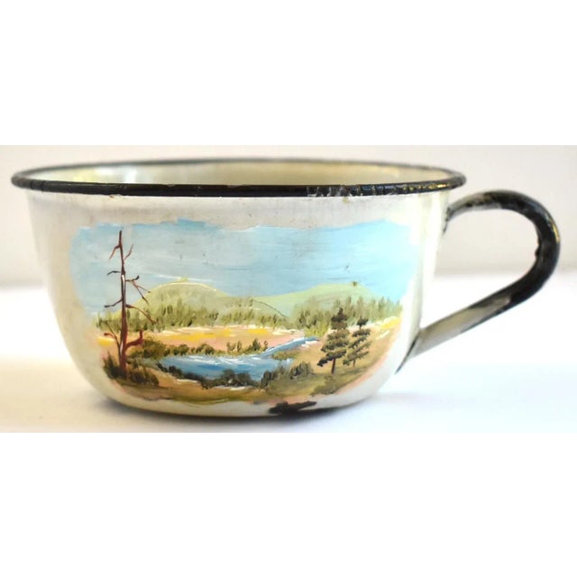 Blue Early 20th Century Antique Early Hand-Painted Tole Enamel Camping Mug For Sale - Image 8 of 8
