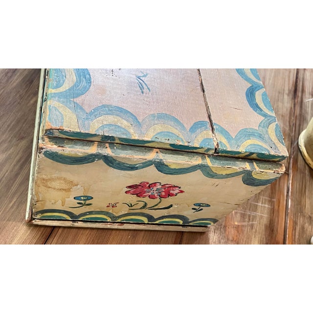 Rare Vintage Hand-Painted Wooden Folk Art Lift-Top Chest Trunk For Sale - Image 9 of 12