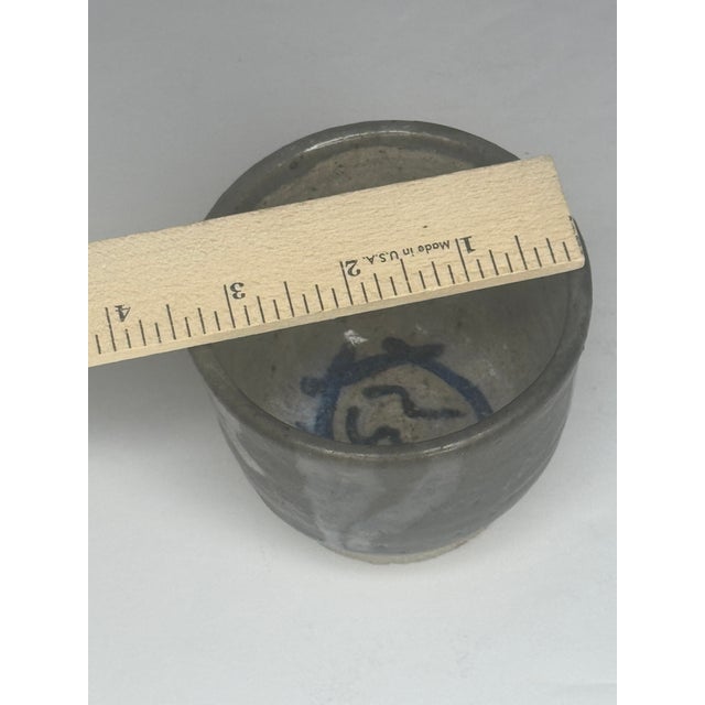 Ceramic 1986 Signed Studio Pottery Cup, Ash Glaze With Cobalt Blue Mark For Sale - Image 7 of 8