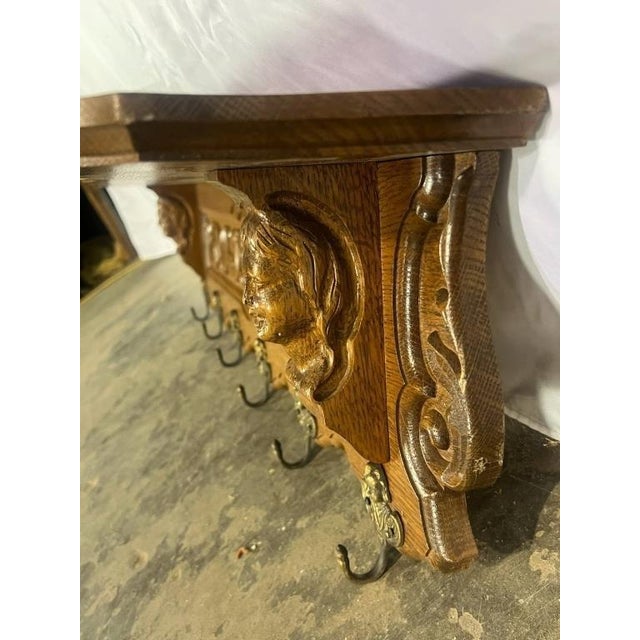 English Vintage Ornate Carved Wood Wall/Coat Rack For Sale - Image 3 of 6