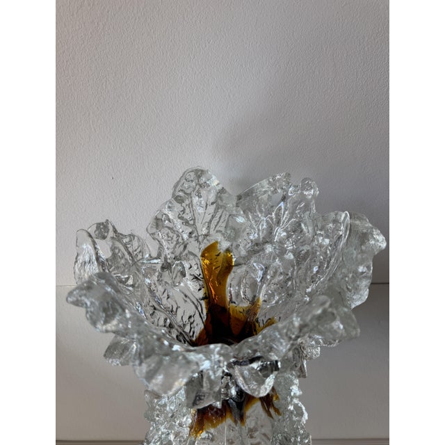 Amber and Clear Ice Glass Vase with Torn Crown Rim by Pertti Santalahti for Humppila, Finland, 1970s For Sale - Image 10 of 15