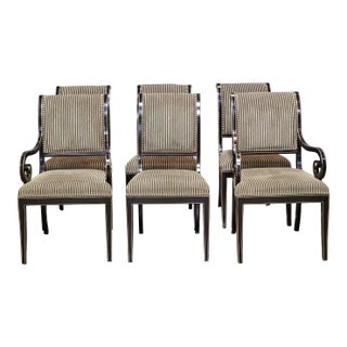 Set of 6 Kindel Ebonized Black With Gold Accents Dinning Chairs Velvet Fabric, 1990s For Sale