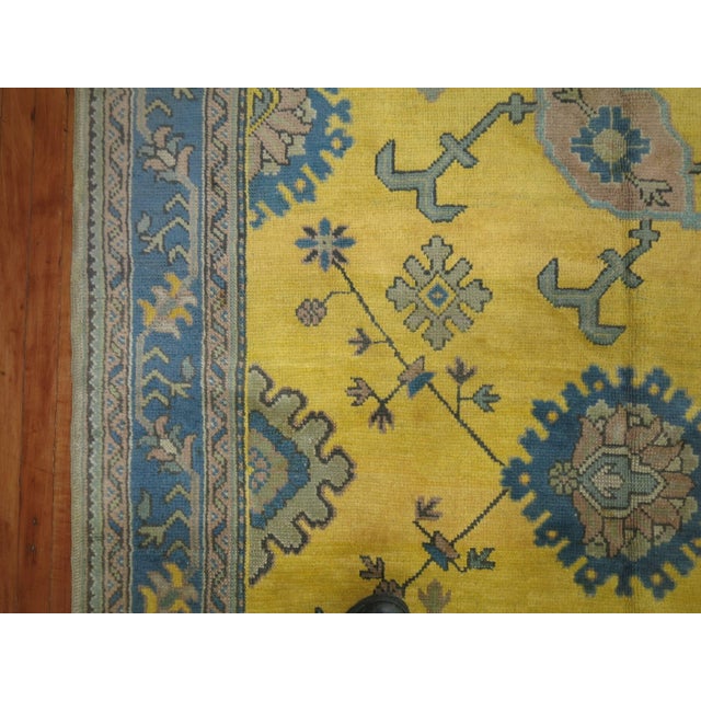 Yellow Antique Zabihi Collection Yellow Teal Turkish Oushak - 6'1" x 9'9" For Sale - Image 8 of 8