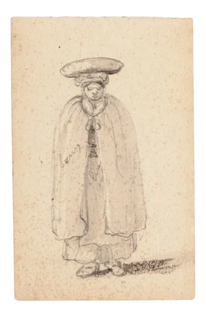 Unknown - Man with Headdress - Original Pencil Drawing - 1880s