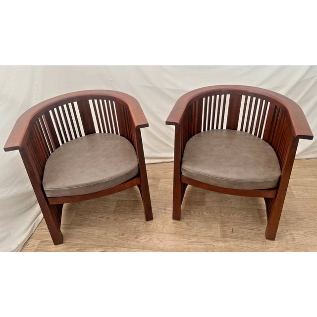 Gorgeous Rare Set of Two Stickley Lounge Chairs, Spindle Barrel Back, Solid Cherry, Leather Seats, #11 Cherry. 31" Tall...