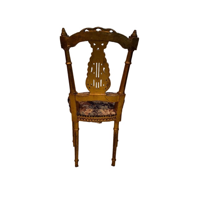 Early 20th Century Antique French Louis XIV Gold Leaf Side Accent Harp Small Chair For Sale - Image 5 of 10