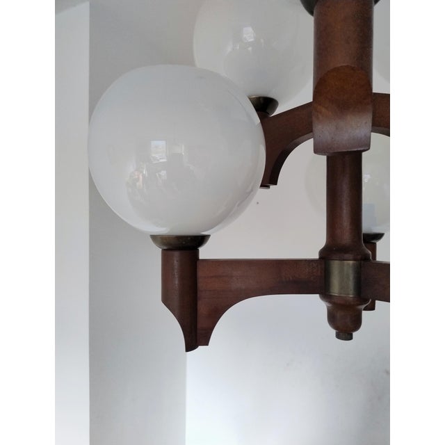 Mid-Century Modern Mid-Century Modern Wood Glass Chandelier from Sijaj Hrastnik, Slovenia, 1970s For Sale - Image 3 of 18