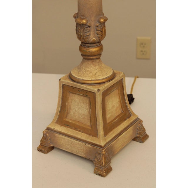 French Style Painted Gold Table Lamp with Shade For Sale - Image 4 of 13