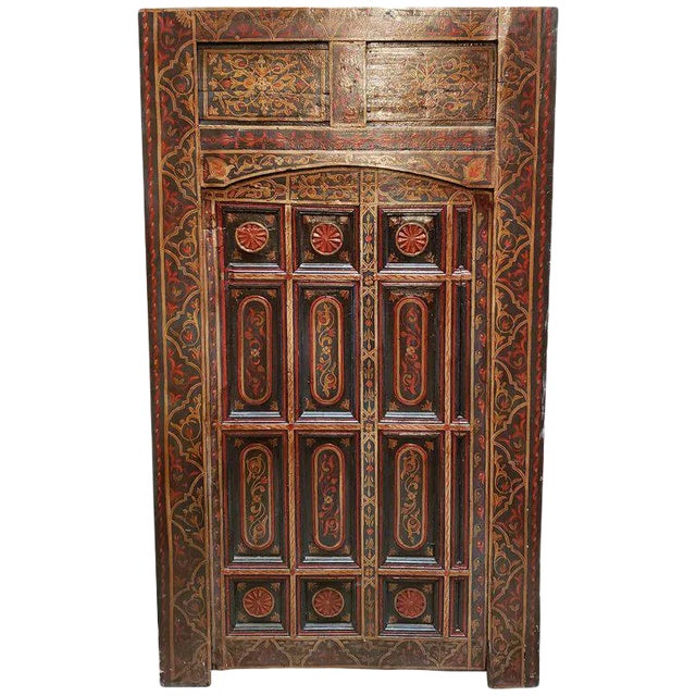 1970s Vintage Multi-Color Moroccan Wooden Door For Sale