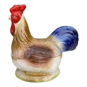 French Majolica Rooster Tureen Caugant