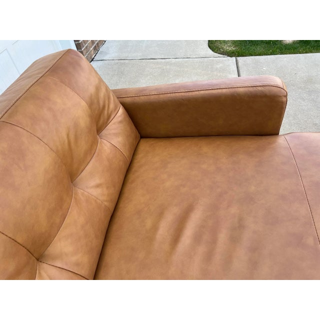 Brown Ashcroft Furniture Co. Mid Century Modern Inspired Brown Leather Chaise Lounge For Sale - Image 8 of 13