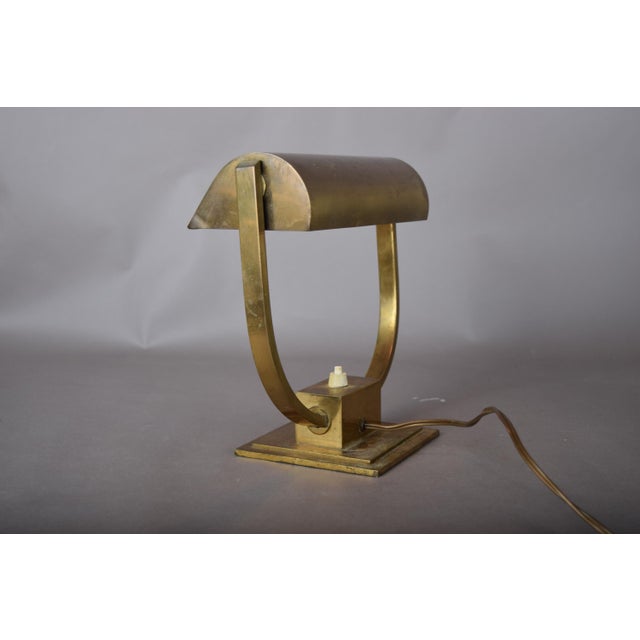 Art Deco Brass U-Frame Desk Lamp with Pivoting Shade, 1930s For Sale - Image 6 of 11