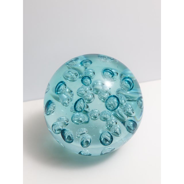 Large Blown Glass Controlled Bubble Paperweight in Aqua For Sale - Image 9 of 9