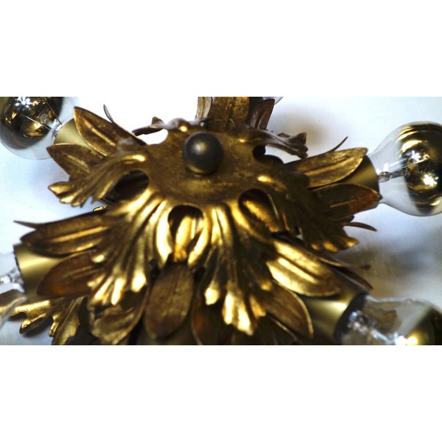 Gold Plated Metal Flowers with Leaves Chandelier 6 Lights from Banci Firenze, 1970s For Sale - Image 6 of 12