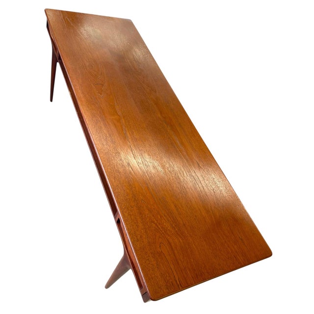 Vintage Mid Century Modern Danish Style Coffee Table With Sculpted Drawer Pulls and Open Shelf Storage For Sale - Image 10 of 11