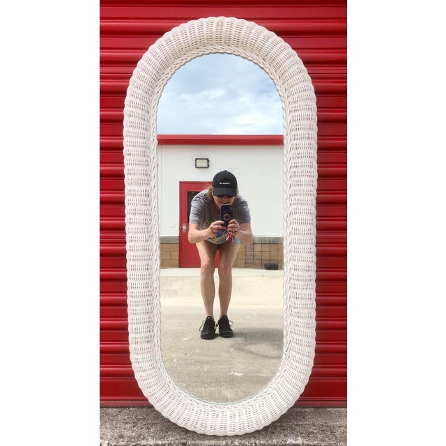 Vintage Arched White Wicker Full Length Dressing Wall Mirror For Sale - Image 9 of 9