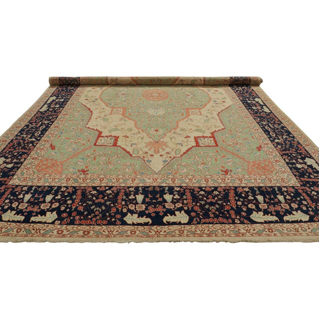 Rug & Kilim Oversized Antique Tabriz Persian Rug in Green With Floral Medallion | Rug & Kilim For Sale - Image 4 of 6