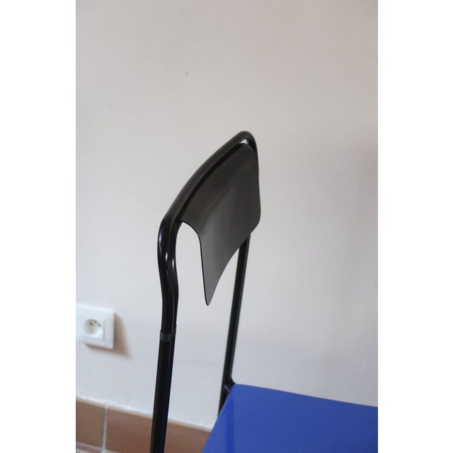 Kaa Chair attributed to Francesco Soro in Black Lacquered Metal with Blue Seat, Italy, 1980s For Sale - Image 11 of 13